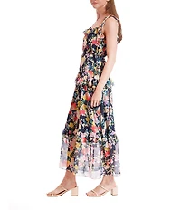 Julia Jordan Printed Chiffon Tie Shoulder Sleeveless Ruffle Tier A-Line Maxi Dress