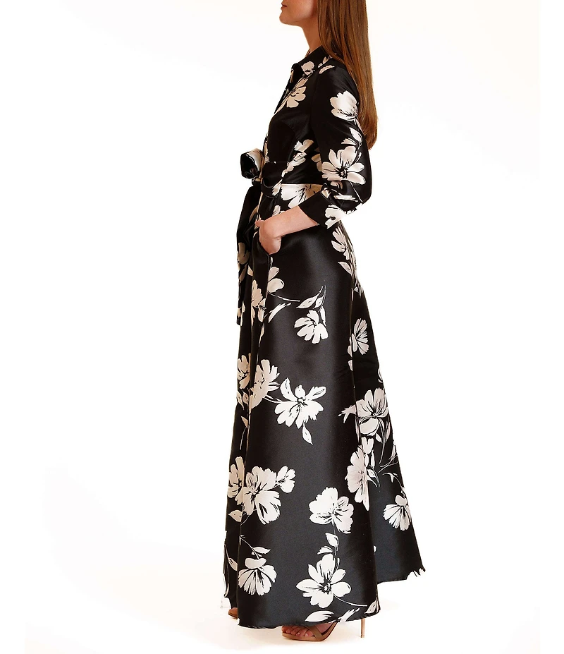 Julia Jordan Printed Long Sleeve Shirt Dress Gown