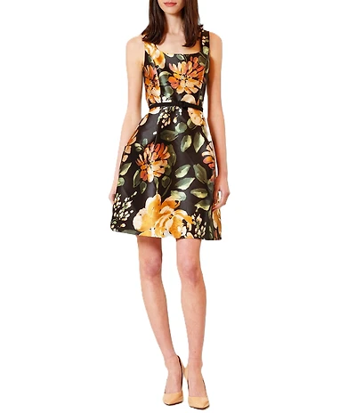 Julia Jordan Printed Mikado Square Neck Mini Dress
