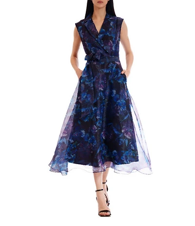 Julia Jordan Printed Organza Collared Gown