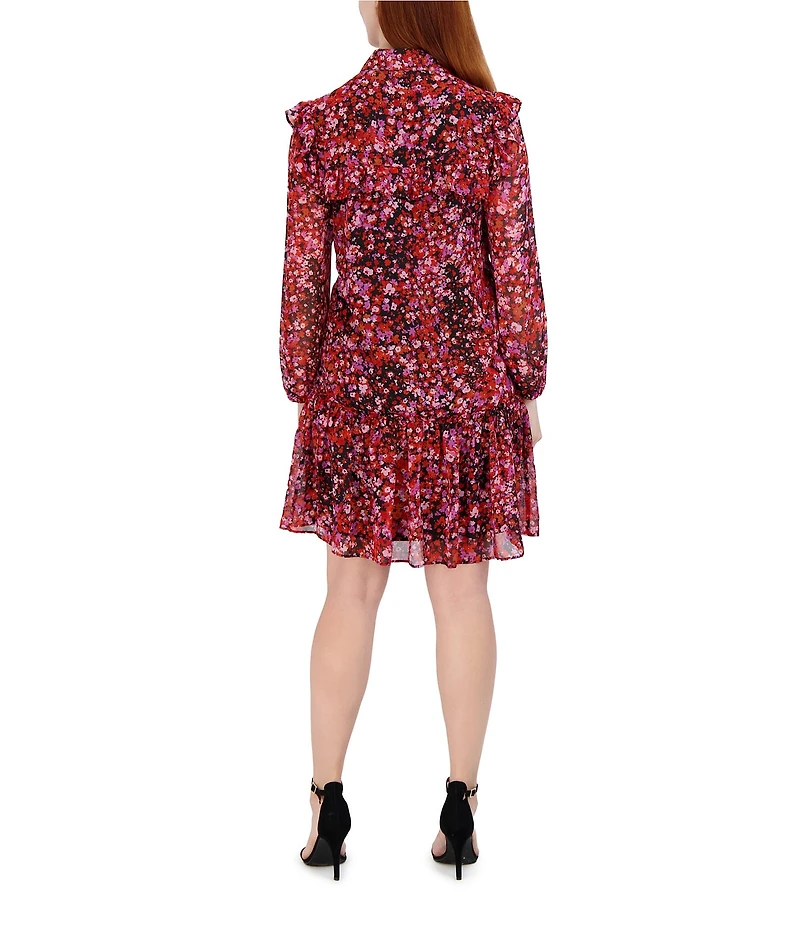 Julia Jordan Printed Ruffle Collar Neck Button Front A-Line Shirt Dress