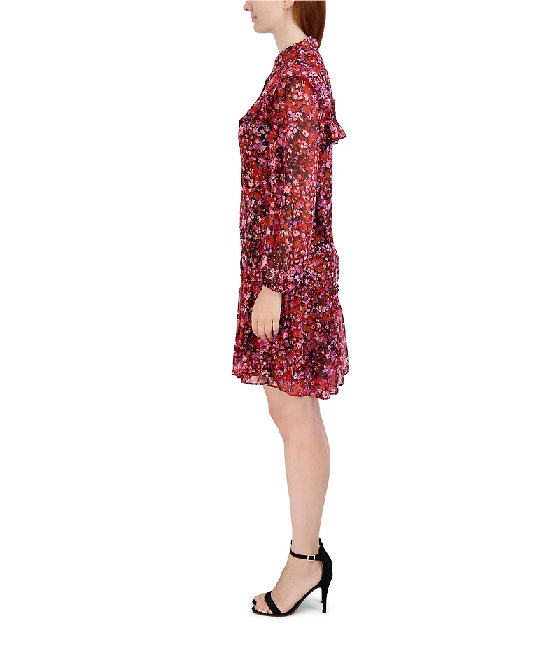 Julia Jordan Printed Ruffle Collar Neck Button Front A-Line Shirt Dress