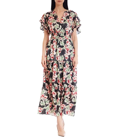 Julia Jordan Printed Short Sleeve Maxi Dress