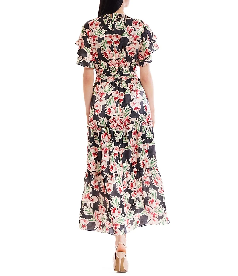 Julia Jordan Printed Short Sleeve Maxi Dress