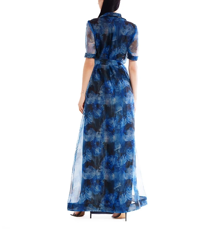 julia jordan long sleeve organza shirt dress Julia Jordan Women's Floral-Print Maxi Shirtdress - Blue Multi