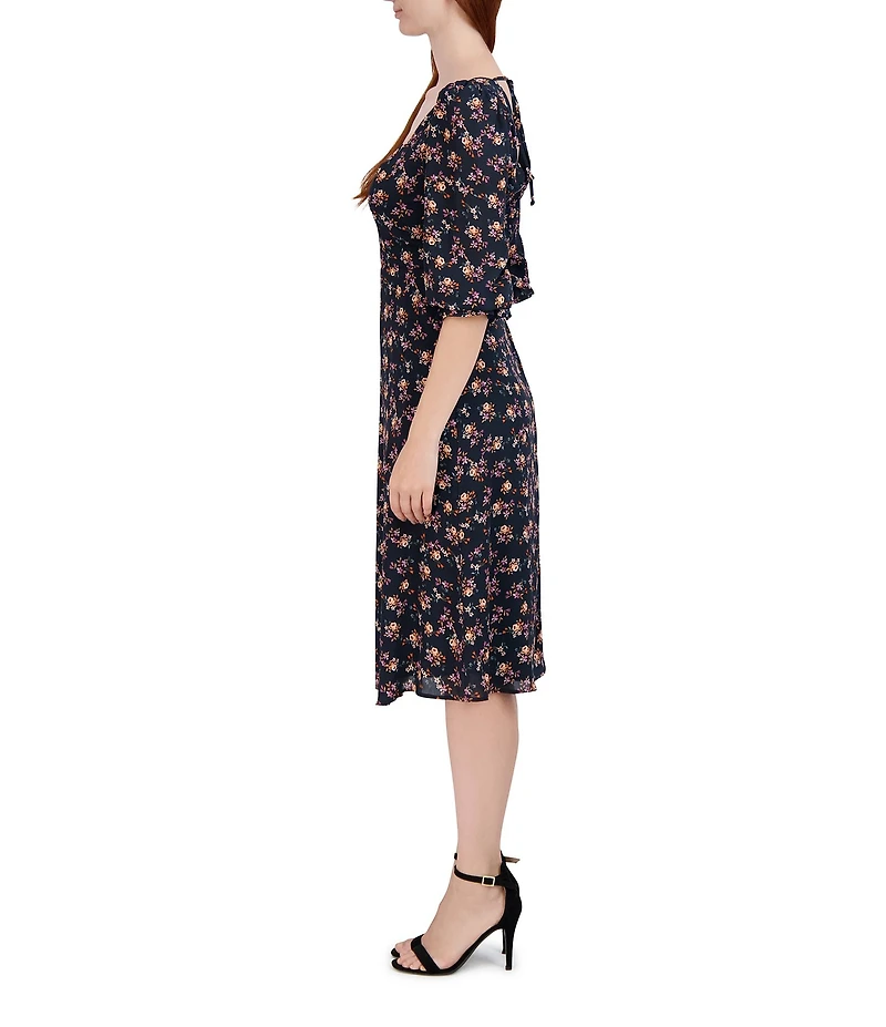 Julia Jordan Printed Square Neck A-Line Midi Dress