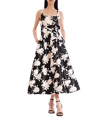 Julia Jordan Printed Square Neck A Line Tea Length Gown