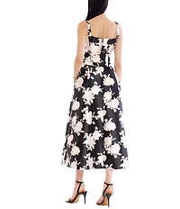 Julia Jordan Printed Square Neck A Line Tea Length Gown