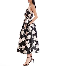 Julia Jordan Printed Square Neck A Line Tea Length Gown