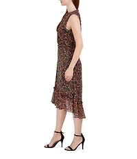Julia Jordan Ruffle Neck Floral Printed Midi Dress