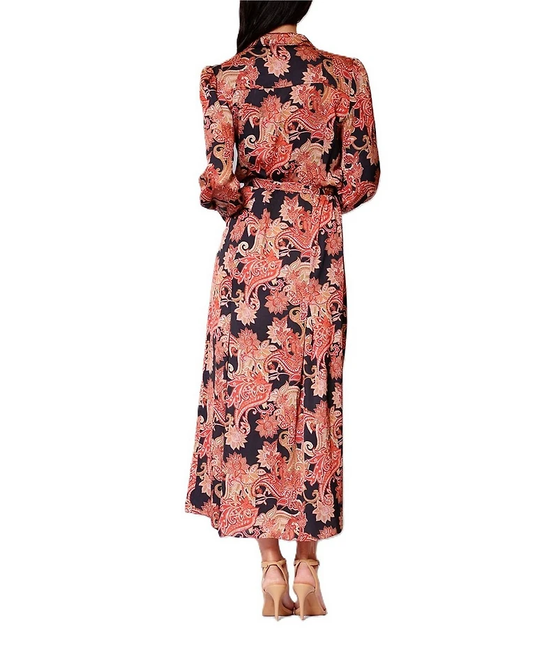 Julia Jordan Satin Twill Floral Print Notch Collar Long Sleeve Maxi Shirt Dress
