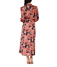 Julia Jordan Satin Twill Floral Print Notch Collar Long Sleeve Maxi Shirt Dress