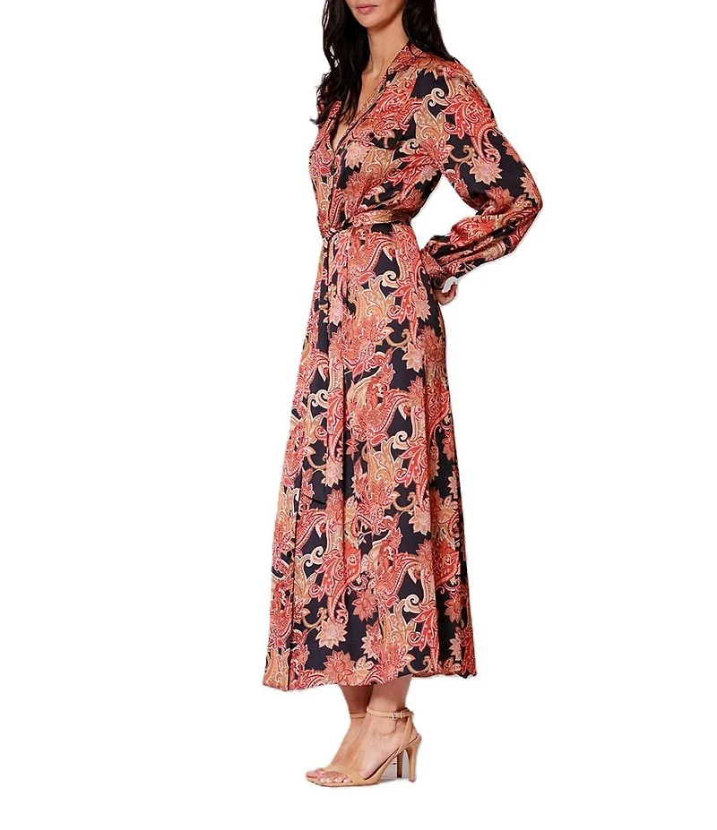 Julia Jordan Satin Twill Floral Print Notch Collar Long Sleeve Maxi Shirt Dress