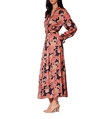 Julia Jordan Satin Twill Floral Print Notch Collar Long Sleeve Maxi Shirt Dress