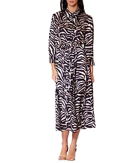 Julia Jordan Satin Zebra Print Point Collar Long Sleeve Shirt Dress