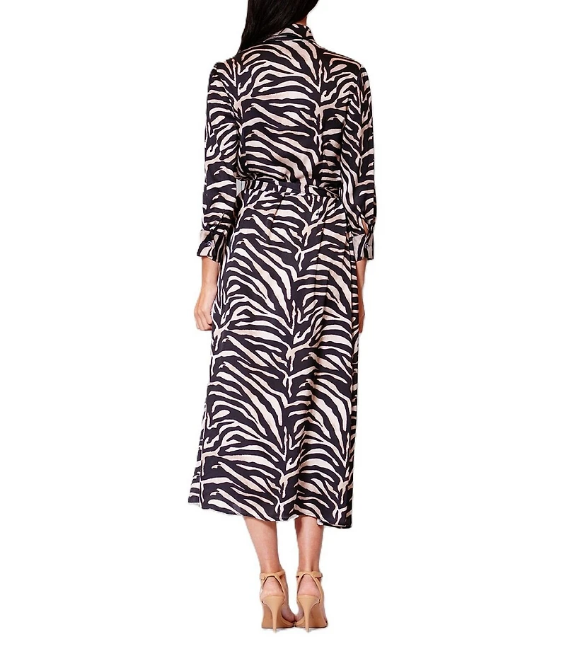 Julia Jordan Satin Zebra Print Point Collar Long Sleeve Shirt Dress