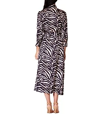 Julia Jordan Satin Zebra Print Point Collar Long Sleeve Shirt Dress