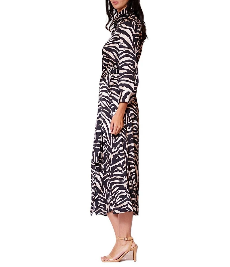 Julia Jordan Satin Zebra Print Point Collar Long Sleeve Shirt Dress