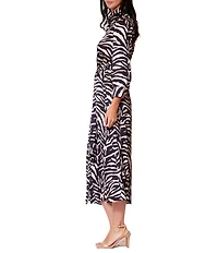 Julia Jordan Satin Zebra Print Point Collar Long Sleeve Shirt Dress