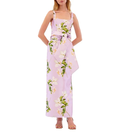 Julia Jordan Scoop Neck Floral Mikado Long Dress