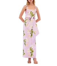 Julia Jordan Scoop Neck Floral Mikado Long Dress