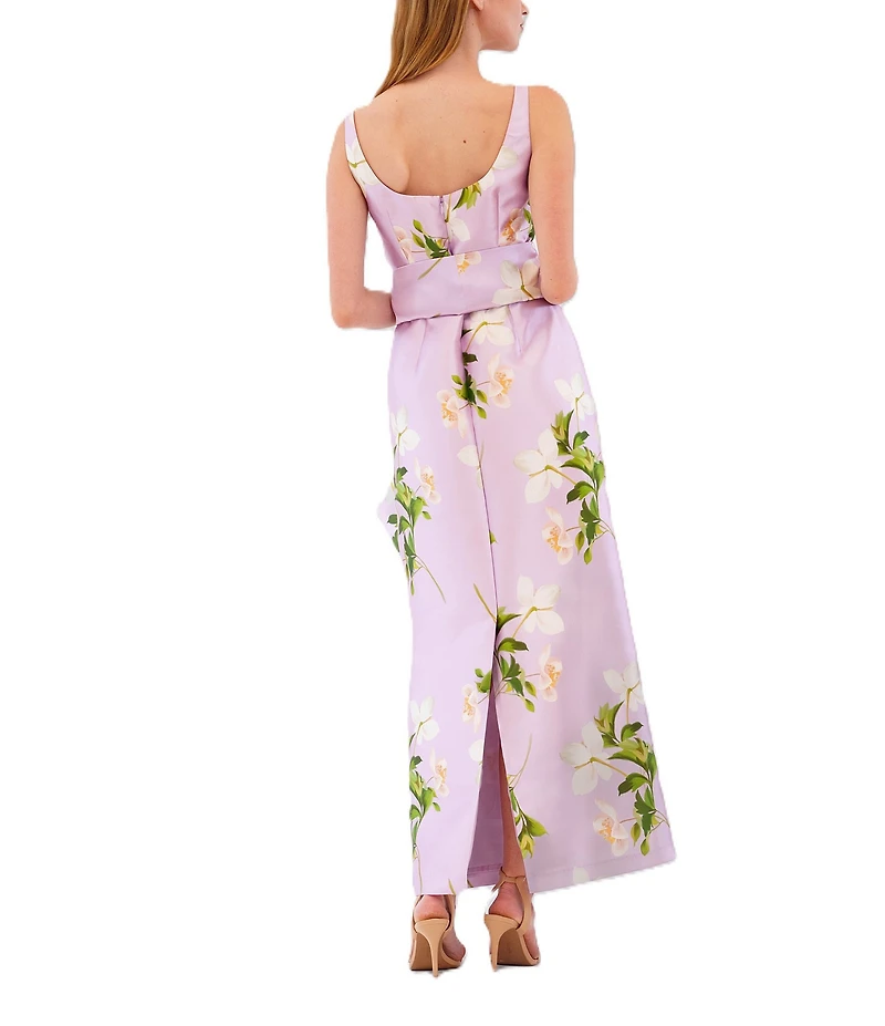 Julia Jordan Scoop Neck Floral Mikado Long Dress