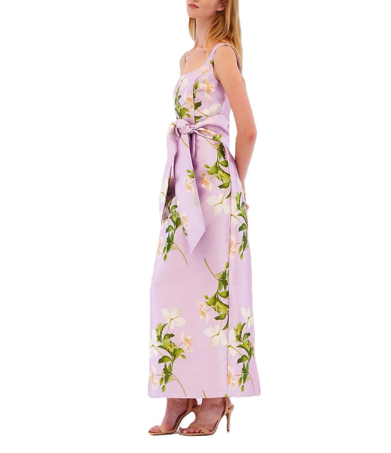 Julia Jordan Scoop Neck Floral Mikado Long Dress