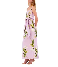 Julia Jordan Scoop Neck Floral Mikado Long Dress