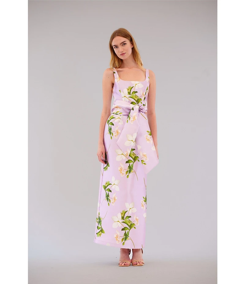 Julia Jordan Scoop Neck Floral Mikado Long Dress