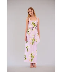 Julia Jordan Scoop Neck Floral Mikado Long Dress