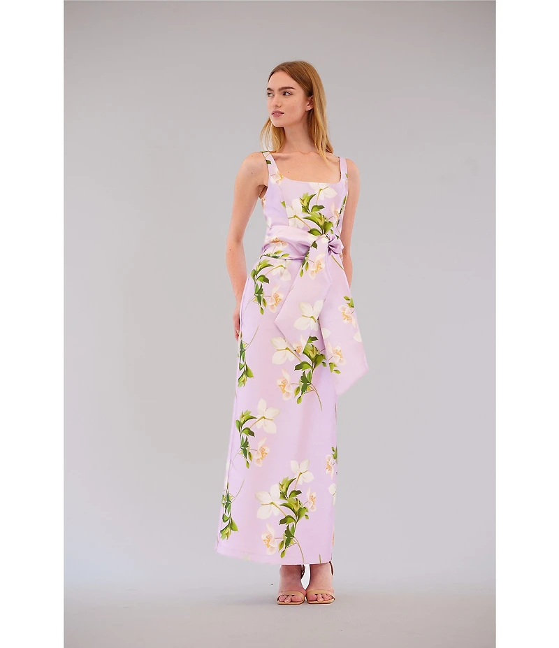 Julia Jordan Scoop Neck Floral Mikado Long Dress
