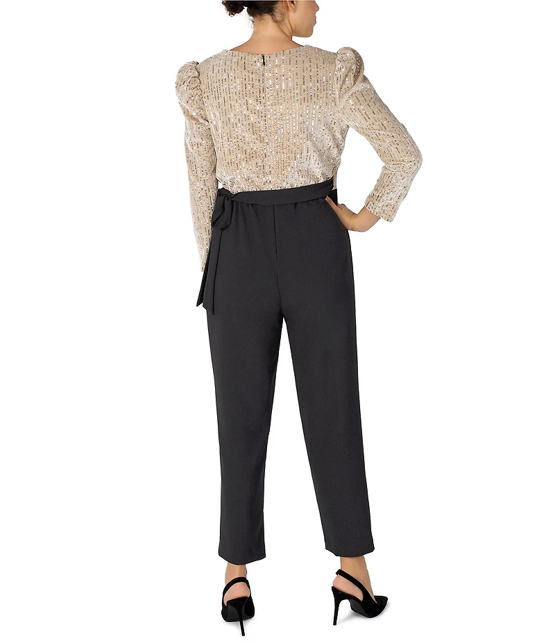 Julia Jordan Sequin & Crepe Long Sleeve Jumpsuit