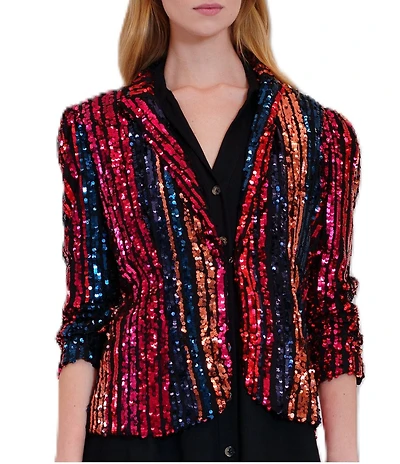 Julia Jordan Sequin Mesh Stripe 3/4 Sleeve Jacket