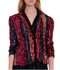 Julia Jordan Sequin Mesh Stripe 3/4 Sleeve Jacket