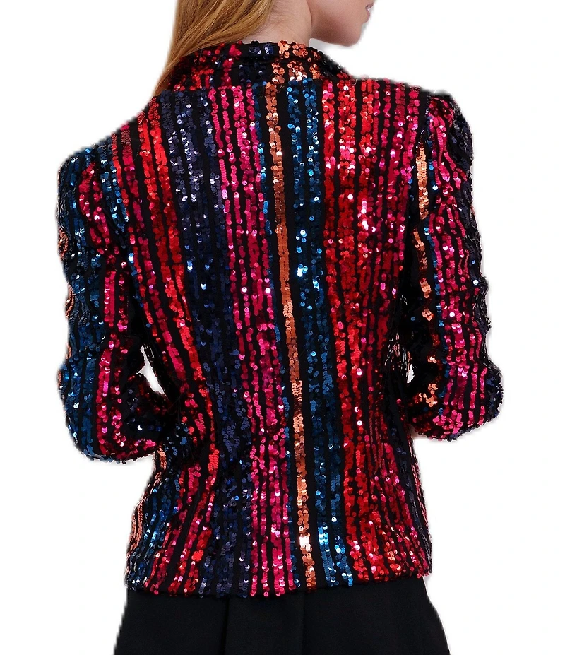Julia Jordan Sequin Mesh Stripe 3/4 Sleeve Jacket