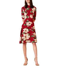 Julia Jordan Short Knit Floral Print Mock Neck 3/4 Sleeve Dress