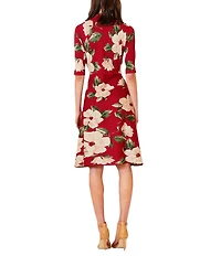 Julia Jordan Short Knit Floral Print Mock Neck 3/4 Sleeve Dress