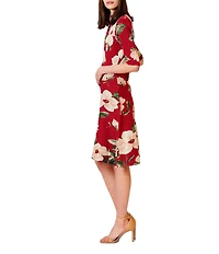 Julia Jordan Short Knit Floral Print Mock Neck 3/4 Sleeve Dress