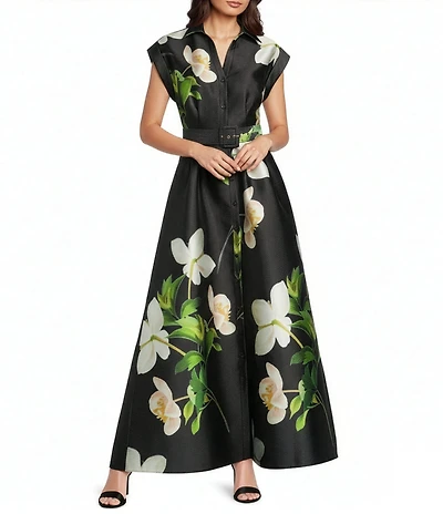 Julia Jordan Short Sleeve Floral Printed Mikdao Belted Shirt Dress