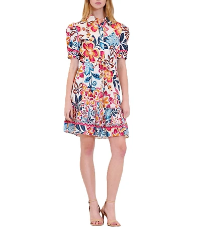 Julia Jordan Short Sleeve Printed Poplin Shirt Dress
