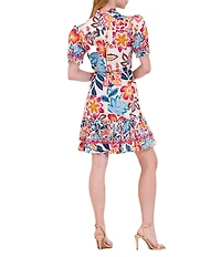 Julia Jordan Short Sleeve Printed Poplin Shirt Dress