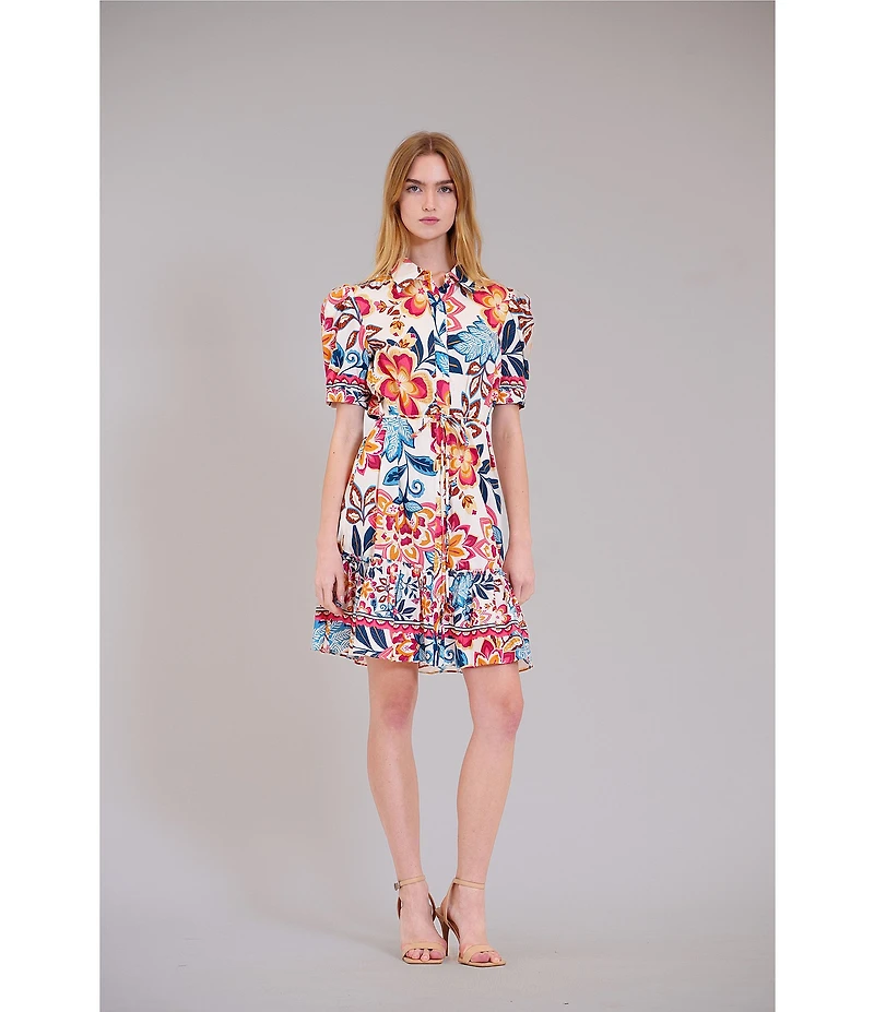 Julia Jordan Short Sleeve Printed Poplin Shirt Dress