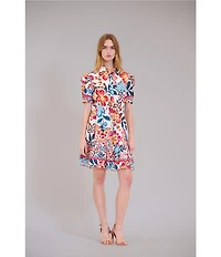 Julia Jordan Short Sleeve Printed Poplin Shirt Dress