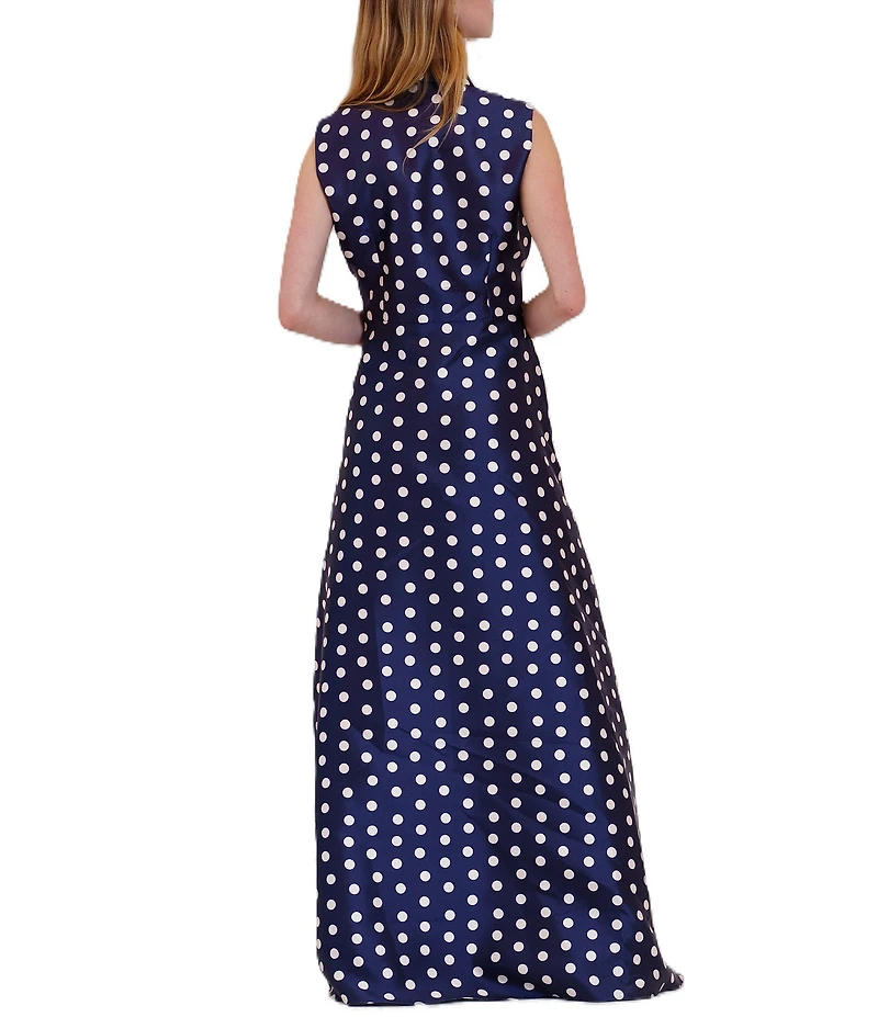 Julia Jordan Sleeveless Dotted Twill Collared Shirt Dress Gown