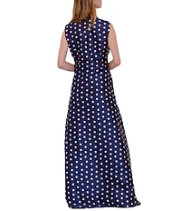 Julia Jordan Sleeveless Dotted Twill Collared Shirt Dress Gown
