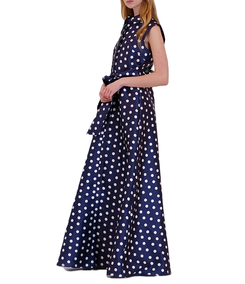 Julia Jordan Sleeveless Dotted Twill Collared Shirt Dress Gown