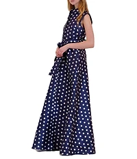Julia Jordan Sleeveless Dotted Twill Collared Shirt Dress Gown