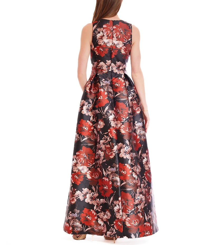 Julia Jordan Sleeveless Floral Print V Neck Gown