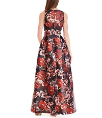 Julia Jordan Sleeveless Floral Print V Neck Gown