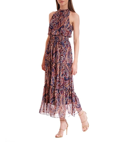 Julia Jordan Sleeveless Halter Neck Printed Midi Dress